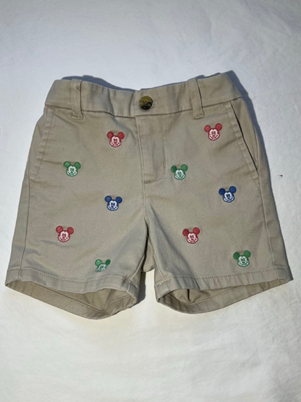 Janie and Jack Disney Mickey Mouse embroidered chino khaki shorts - 2T